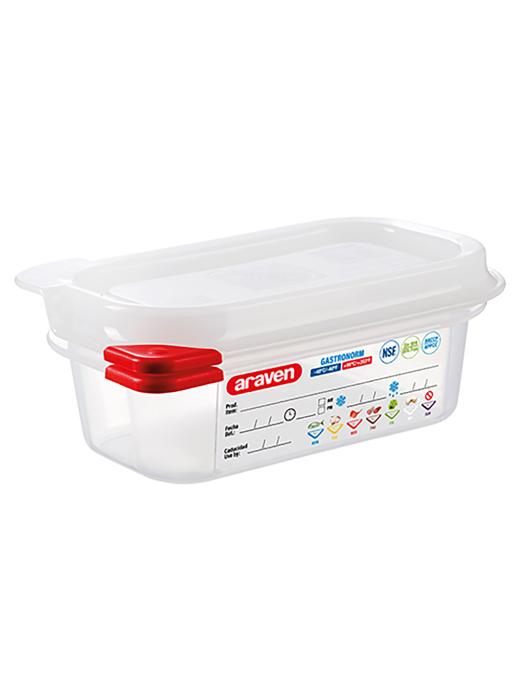 Boîte alimentaire - 1/9 GN - 0,6 Litre - H 6,5 x 17,6 x 10,8 CM - Polypropylène - Transparent - -40°C / +95°C - Hermétique Verrouillable - Araven - 962394 E962394 €4.75 Bacs alimentaires