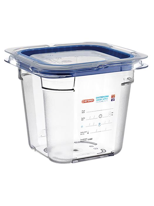 Boîte Alimentaire - 1/6 GN - 1.9 Litre - H 15 x 17.6 x 16.2 CM - Polycarbonate - Transparent - -40°C / +99°C - Avec Bordure Silicone - Araven - 962462 E962462 €14.00 Bacs alimentaires