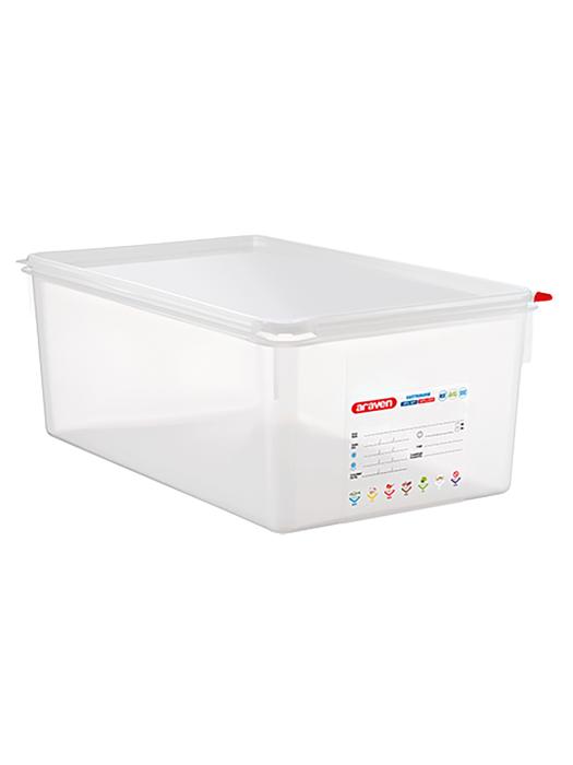 Boîte alimentaire - 1/1 GN - 27,5 litres - H 20 x 53 x 32,5 CM - Polypropylène - Transparent - - -40°C / +95°C - Araven E962311 €24.00 Bacs alimentaires