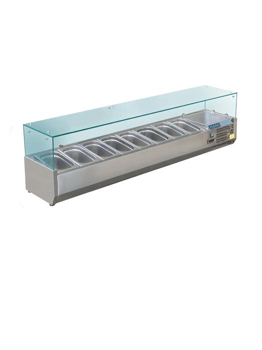 Vitrine réfrigérée - 8 x GN 1/3 - H 43,5 x 180 x 39,5 CM - 230 V - Inox/Verre - Polaire - GD877 GD877 €643.76 Vitrine en verre