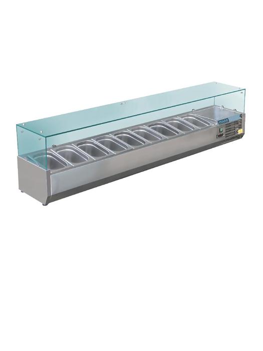 Vitrine réfrigérée - 9 x GN 1/3 - H 43,5 x 200 x 39,5 CM - 230 V - Inox/Verre - Polaire - GD878 GD878 €684.59 Vitrine en verre