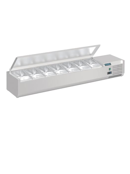 Vitrine réfrigérée - 7 x GN 1/4 - H 27,4 x 150 x 33,5 CM - 230 V - Polar - FA855 FA855 €555.28 Vitrine avec couvercle en acier inoxydable