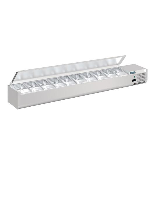 Vitrine réfrigérée - 10 x GN 1/4 - H 27,4 x 200 x 33,5 CM - 230 V - Polar - FA857 FA857 €604.00 Vitrine avec couvercle en acier inoxydable
