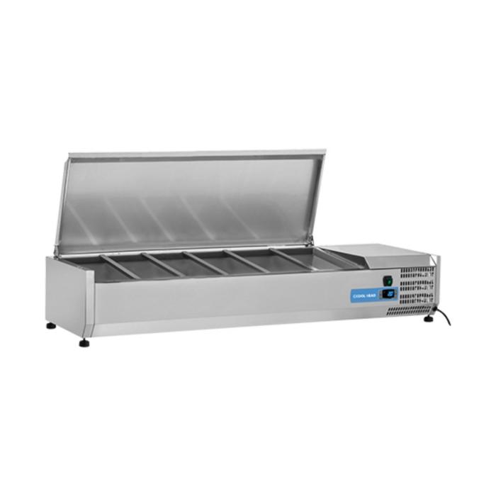 Vitrine réfrigérée - H 28.1 x 140 x 39.5 CM - 26.5 KG - 220 - 240 V - 160 W - Statique - R600A - Inox - 53 Litre - +2°C / +8°C - Cool Head - 712027 712027 €693.00 Vitrine avec couvercle en acier inoxydable