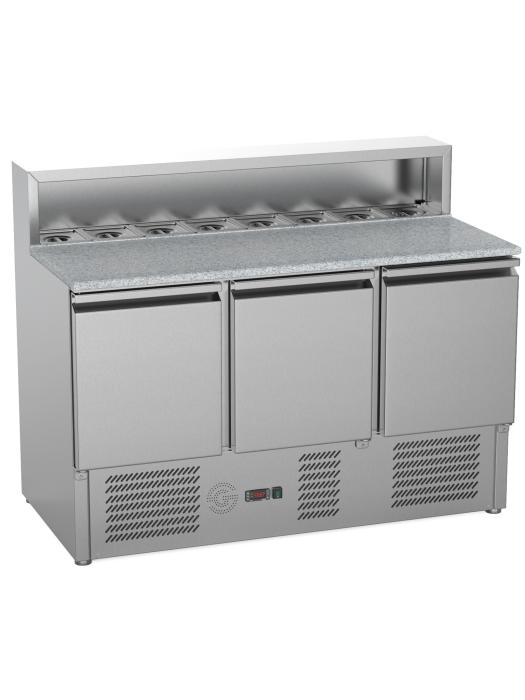 Etabli à pizza - 3 portes - 368 L - inox - 230V - H 86 x L 136 x P 70 CM - G-Line 26286 €749.00 Établis à pizza