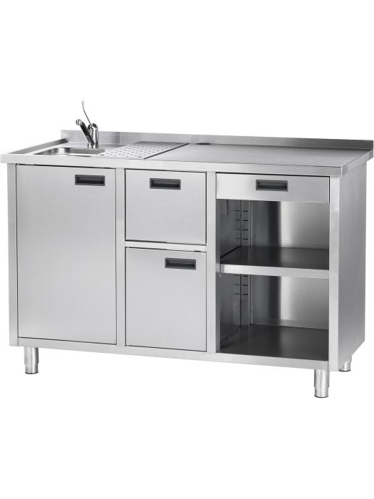 Koffie Uitgifte Werkbank - 2-Deurs - Spoelbak - RVS - H 100 x B 160 x D 70 CM - G-Line 61776 €999.00 RVS werktafel