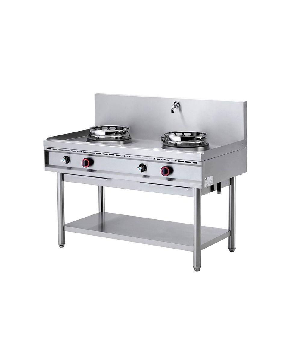 Brûleur Wok - 2 Brûleurs - 2 x 13kW - Acier Inoxydable - Sur Pied - Diamant - WGL2-13
