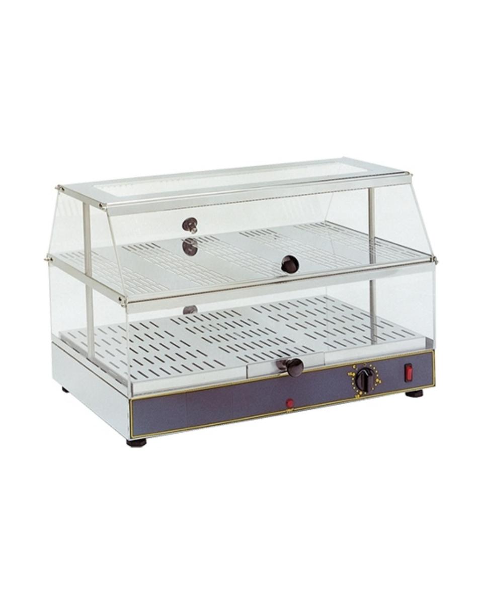 Vitrine chauffante - H 39 x 59 x 35 CM - 12 KG - 220 - 240 V - 650 W - Inox - +20°C à 90°C - Roller Grill - 304400