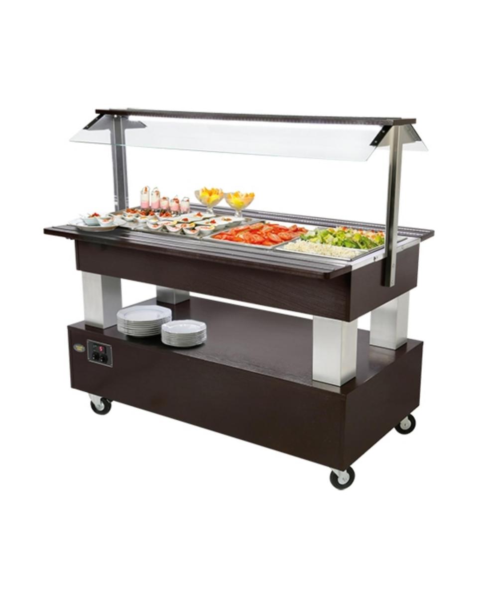 Bar à salade - H 137 x 144,2 x 95 CM - 100 KG - 220 - 240 V - 500 W - Statique - R134A - Bois Wengé - +2°C / +10°C - Roller Grill - 304171