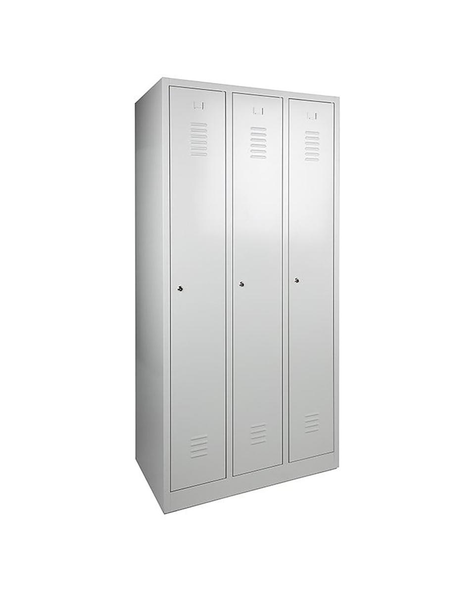 Armoire Vestiaire - 3 Portes - H 180 x 98 x 50 CM - Gris - Serrure Cylindre - WRC
