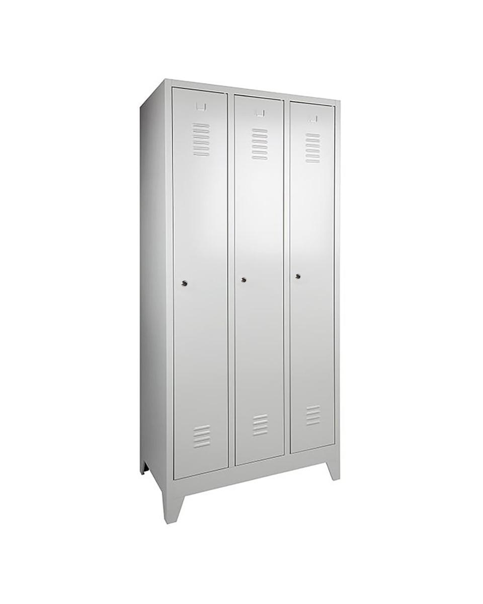 Armoire Vestiaire - 3 Portes - H 190 x 89 x 50 CM - Gris - Serrure Cylindre - WRC