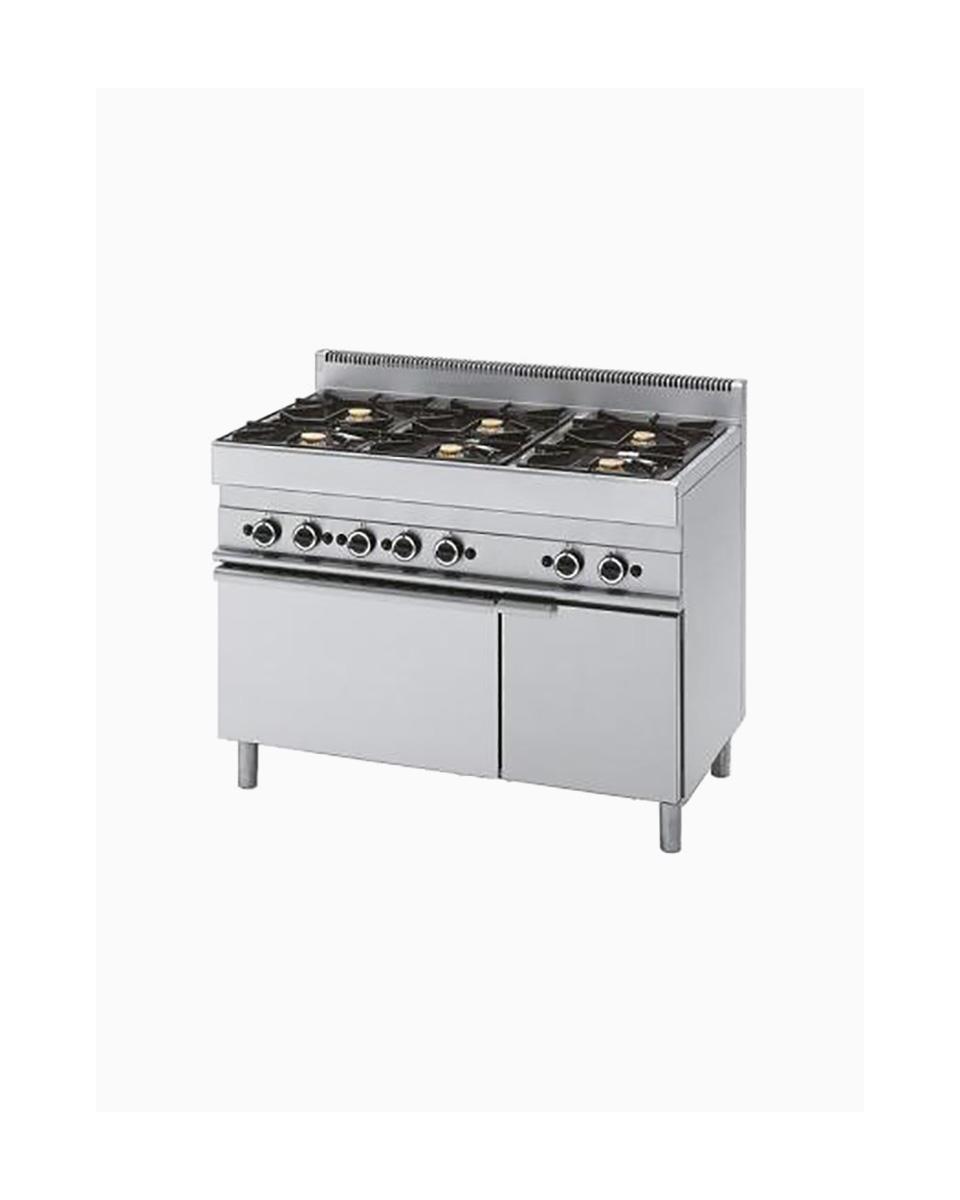 Cuisinière à Gaz - Ligne 650 - 6 Foyers - Four à Gaz - 1/1 GN - 110 CM - Mastro - 65110CFG