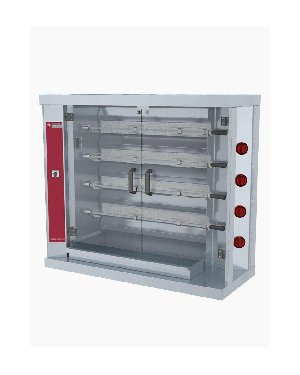 Grill poulet - Gaz - 4 broches - 20 poulets - H 107 x 120 x 50 CM - Diamant - RVG/4-MX