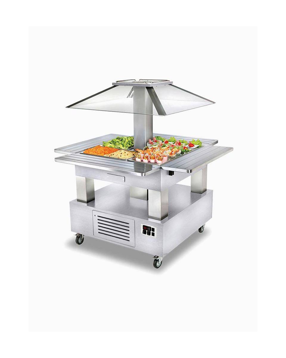 Buffet Réfrigéré - Îlot - 4 x GN 1/1 - Bois Blanc - H 154 x 143,5 x 104 CM - Diamant - CSB/4D-A1-R2
