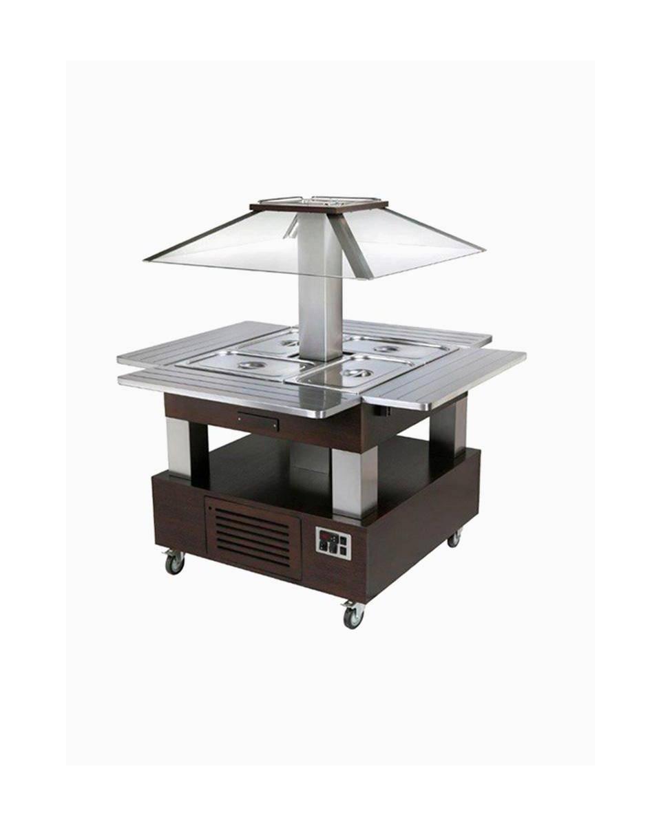 Buffet Réfrigéré - Îlot - 4 x GN 1/1 - Bois Wengé - H 154 x 143,5 x 104 CM - Diamant - CSB/4D-B1-R2