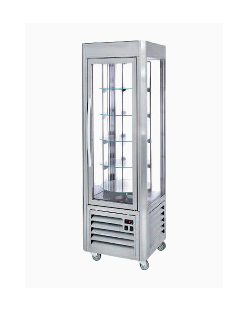 Vitrine Réfrigérée - 360 Litres - 4 Côtés Vitrés - 5 Plateaux Tournants - Acier Inoxydable - Diamant - SNE/RN-A1