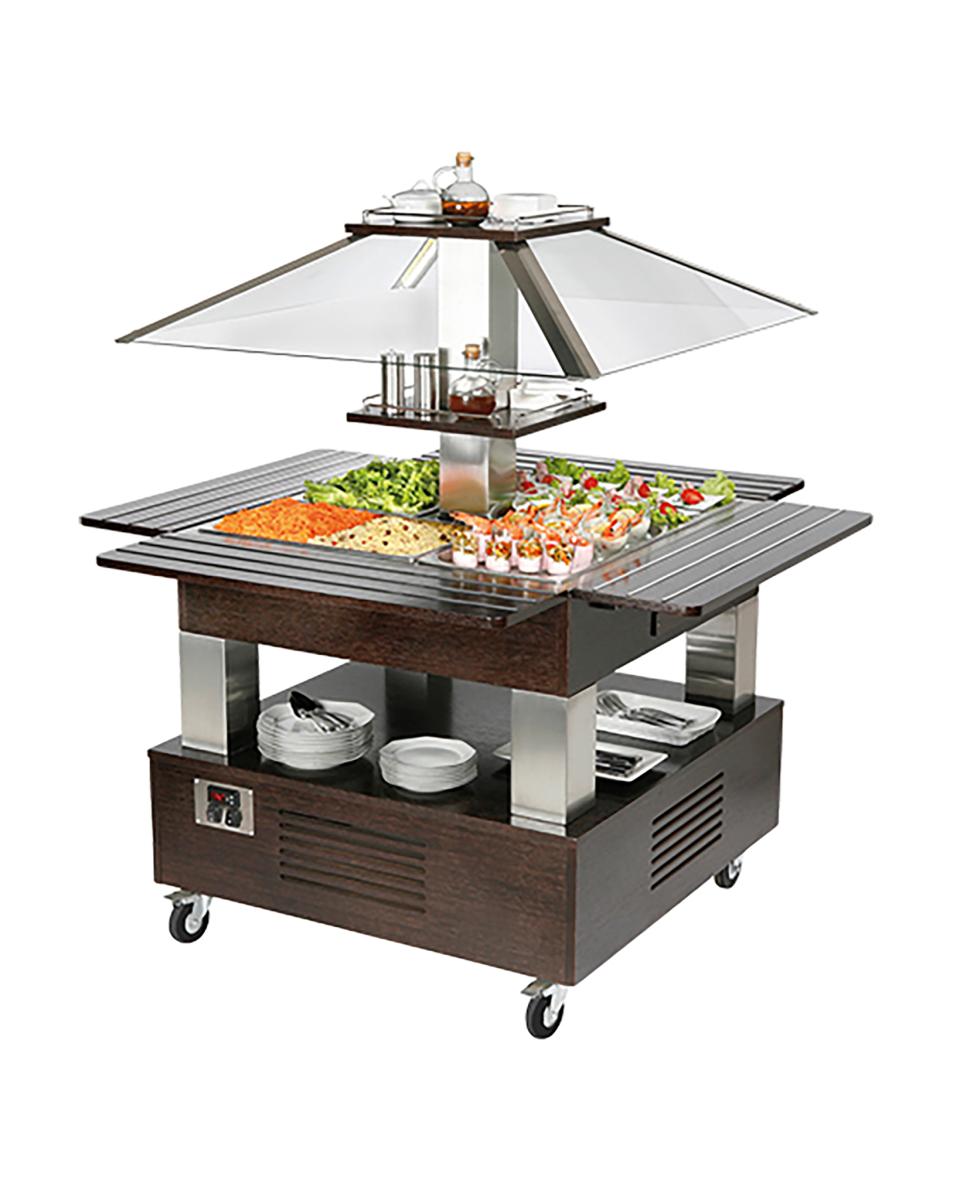 Bar à salade - H 154 x 144,5 x 144,5 CM - 99 KG - 220 - 240 V - 500 W - Statique - R290A - Bois Wengé - +2°C / +10°C - Roller Grill - 304180