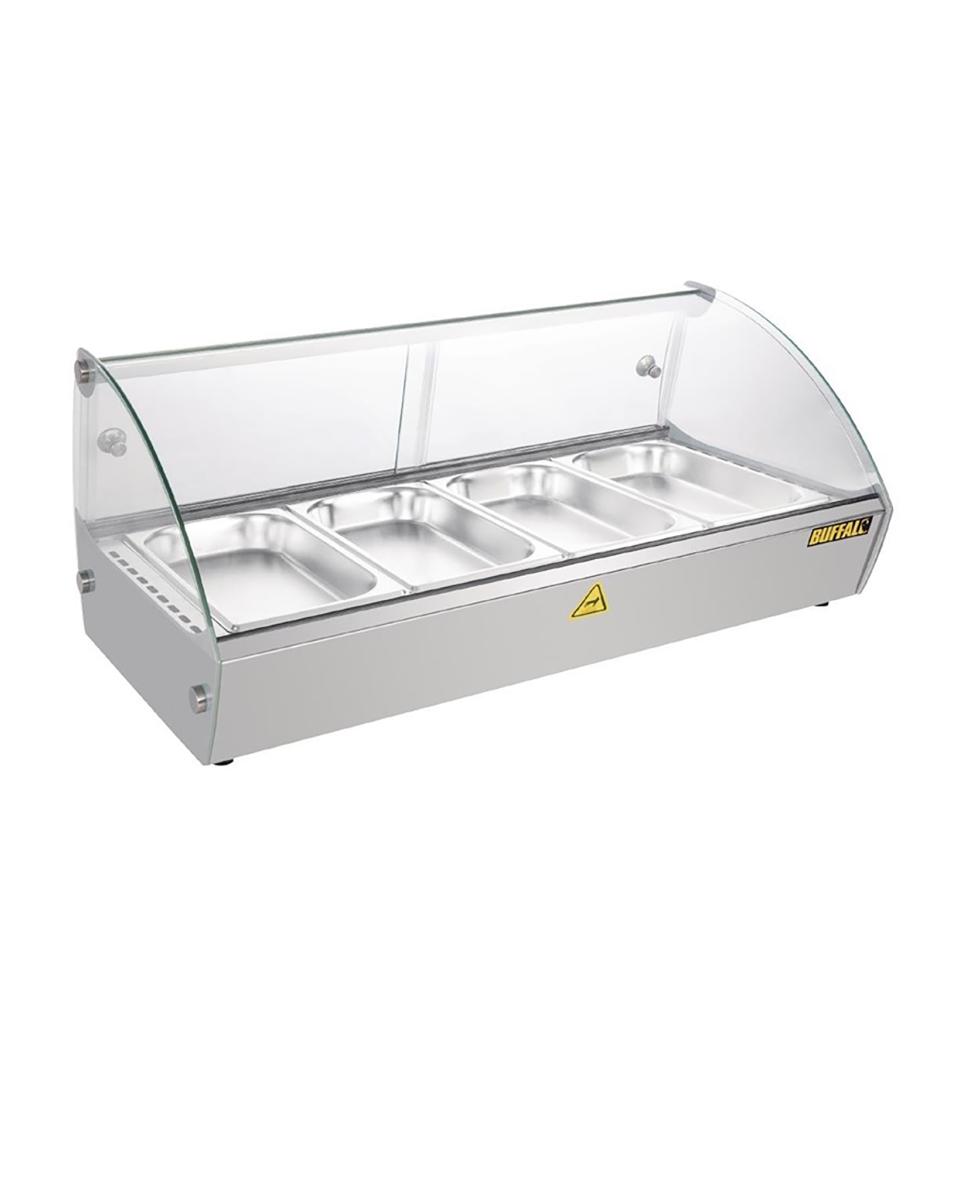 Vitrine chaude - 4 x GN 1/3 - H 33,6 x 77,3 x 42 CM - 230 V - Inox/Verre - Buffle - CW147