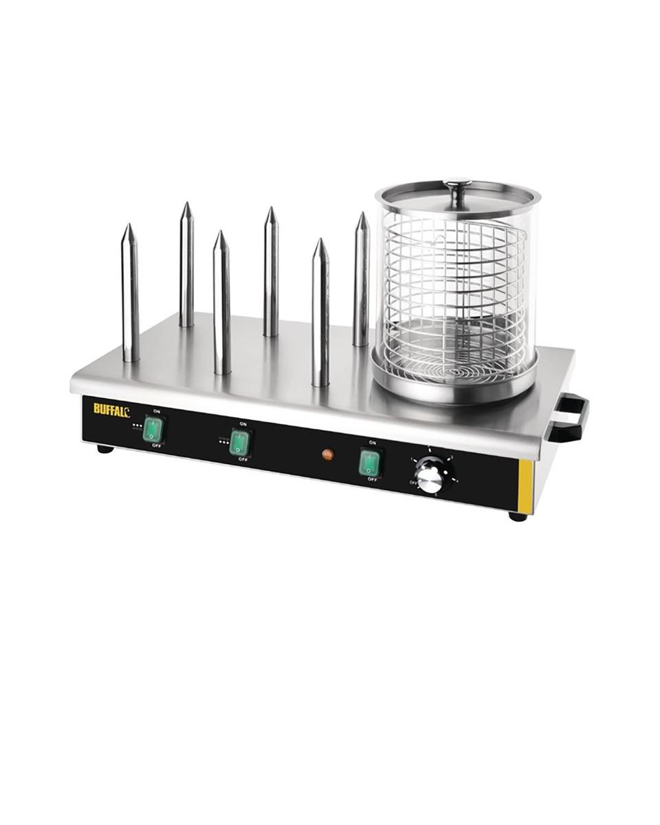 Chauffe-saucisses - 6 broches chauffantes - H 37 x 67 x 34 CM - 220-240 V - Inox - Buffle - DA567