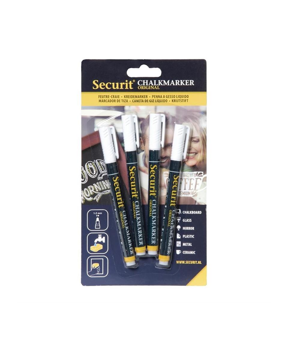Marqueurs craie - 4 pièces - Blanc - H 22,5 x 12,5 x 1,6 CM - Securit - GJ551