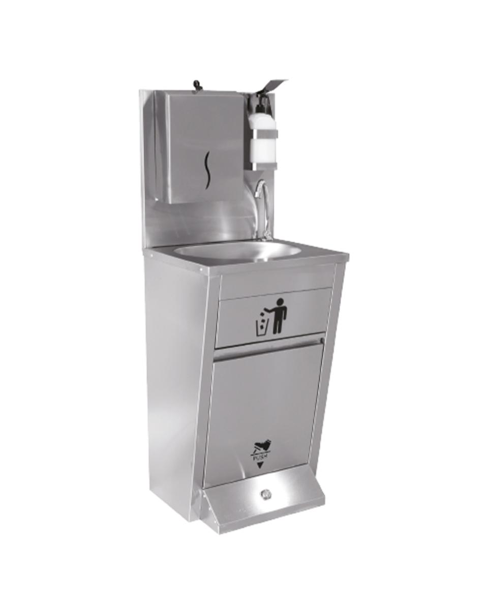 Lave main - Poubelle avec commande au pied - Distributeur de papier - Inox - G-Line