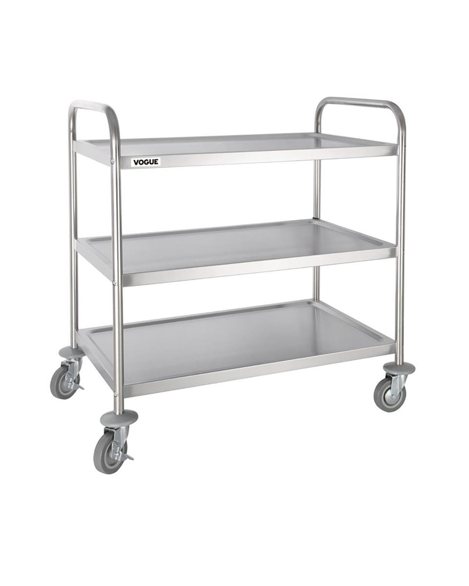 Chariot de service - 3 niveaux - Large - H 94 x 53,7 x 87,5 CM - Inox - Vogue - F995