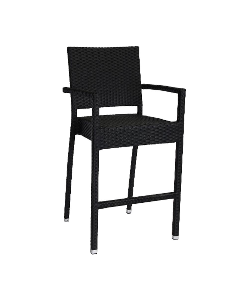 Tabouret de bar de terrasse - Mezza - Noir - Accoudoir - Tressage plat - G-Line
