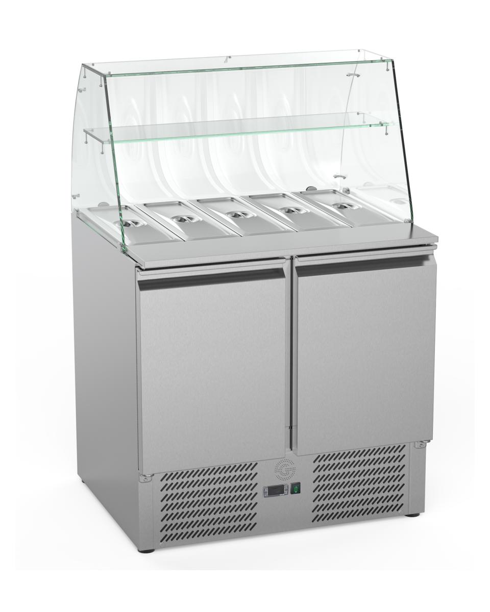 Saladette - 2 portes - H 85 x 90 x 70 CM - 2 x GN 1/1 + 1 x GN 1/2 - Inox - Construction verre - G-Line