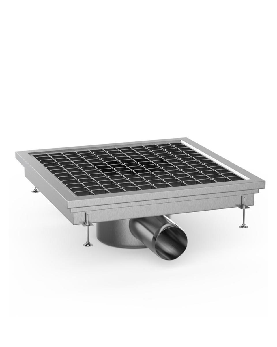 Caniveau/avaloir pour siphon de sol - Avec sortie latérale - Inox - 30 x 30 x 13,5 CM - Ø7 CM - G-Line