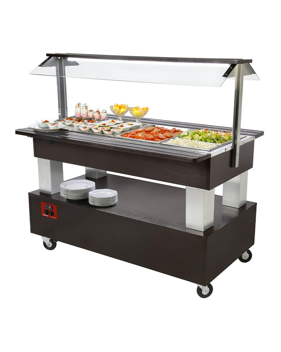 Buffet Réfrigéré - 4 x 1/1 GN - Bois Wengé - H 137 x 144 x 66 CM - Diamant - BSB/4N-B1-R2
