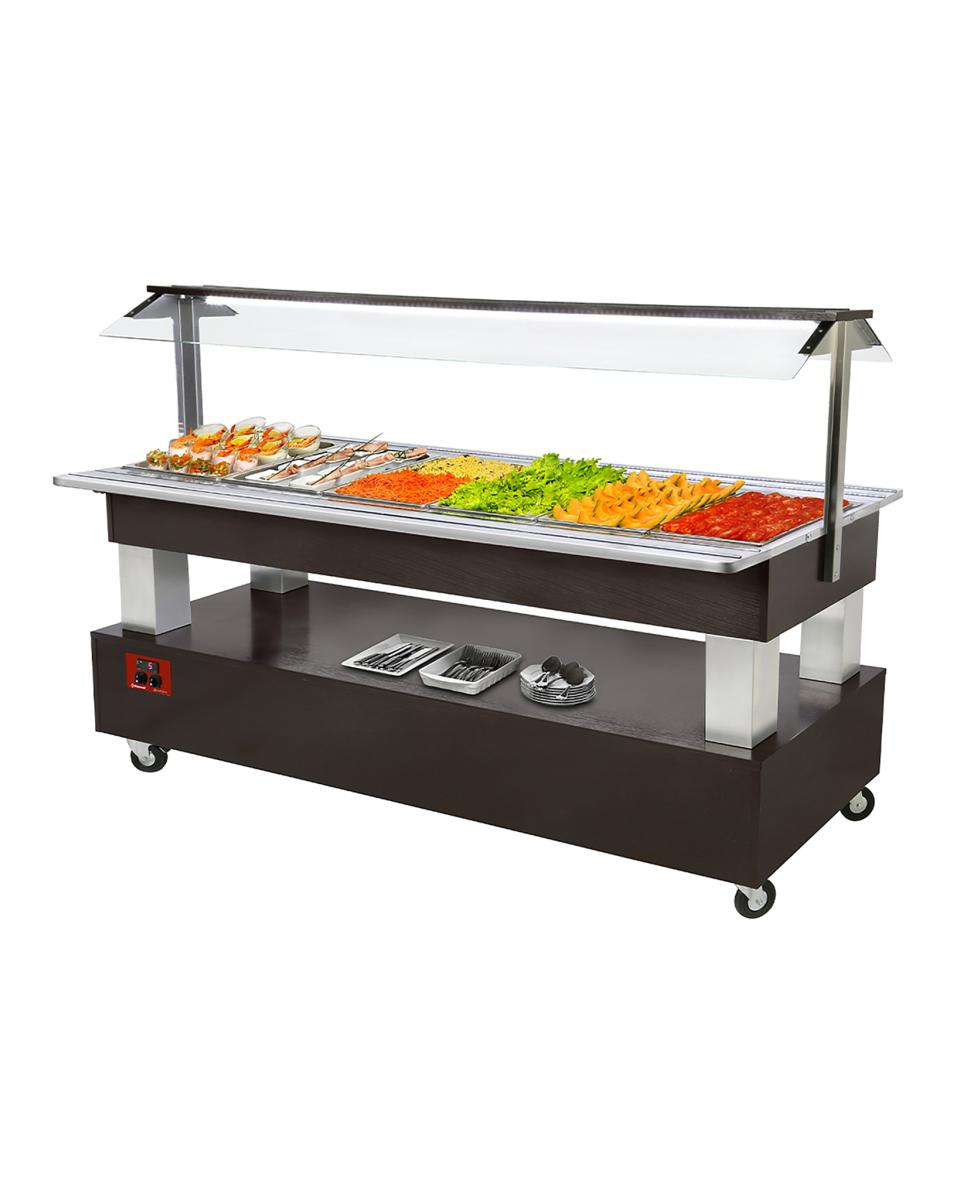 Buffet Réfrigéré - 6 x 1/1 GN - Bois Wengé - H 137 x 207 x 66 CM - Diamant - BSB/6N-B1-R2
