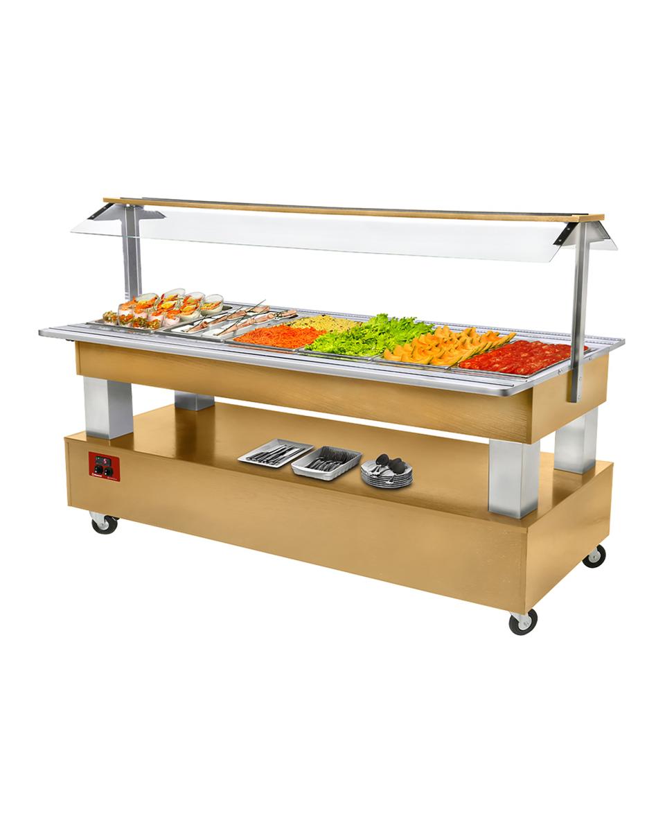 Buffet Réfrigéré - 6 x GN 1/1 - Bois de Chêne - H 137 x 207 x 66 CM - Diamant - BSB/6N-D1-R2