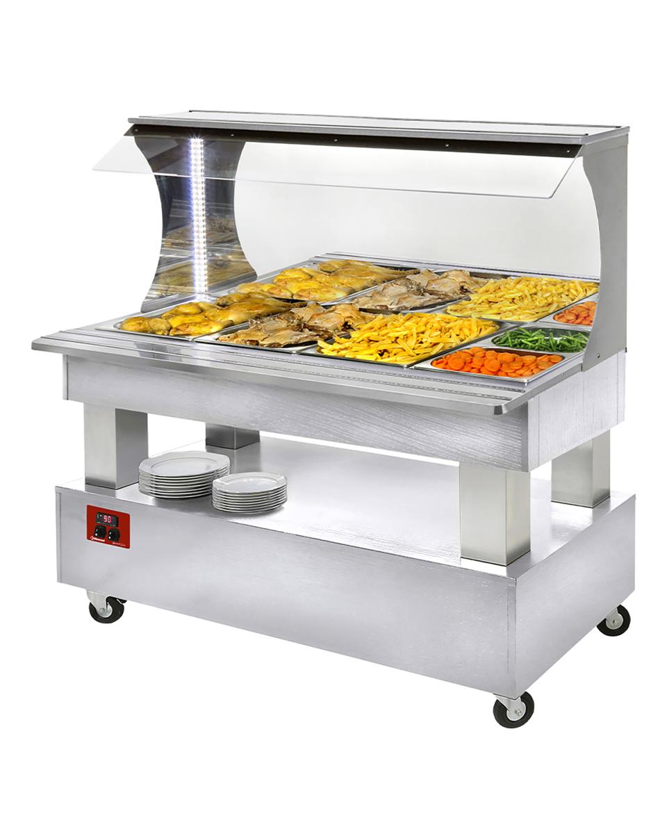 Buffet chaud - 4 x GN 1/1 - Bois blanc - H 140,5 x 149,5 x 69 CM - Diamant - ABM/4N-A1