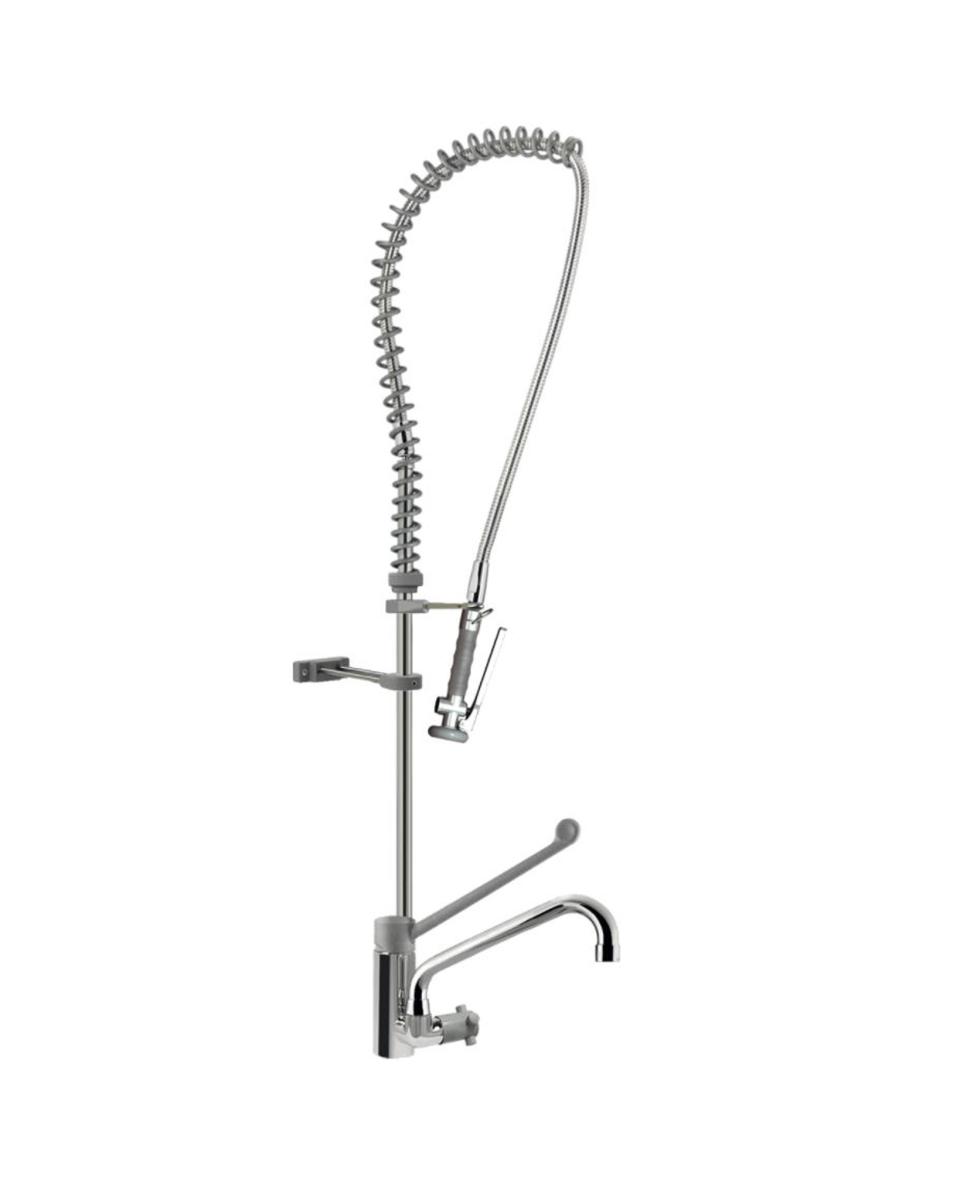 Douchette prélavage - Robinet - Modèle haut - Commande au coude - Fixation murale - Inox - Provolone