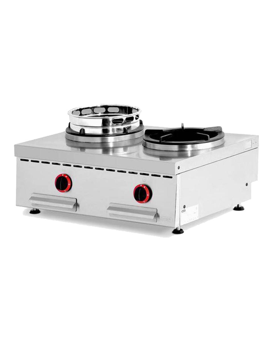 Brûleur Wok - 2 Brûleurs - 2 x 13kW - Acier Inoxydable - Diamant - WGX2-8/T