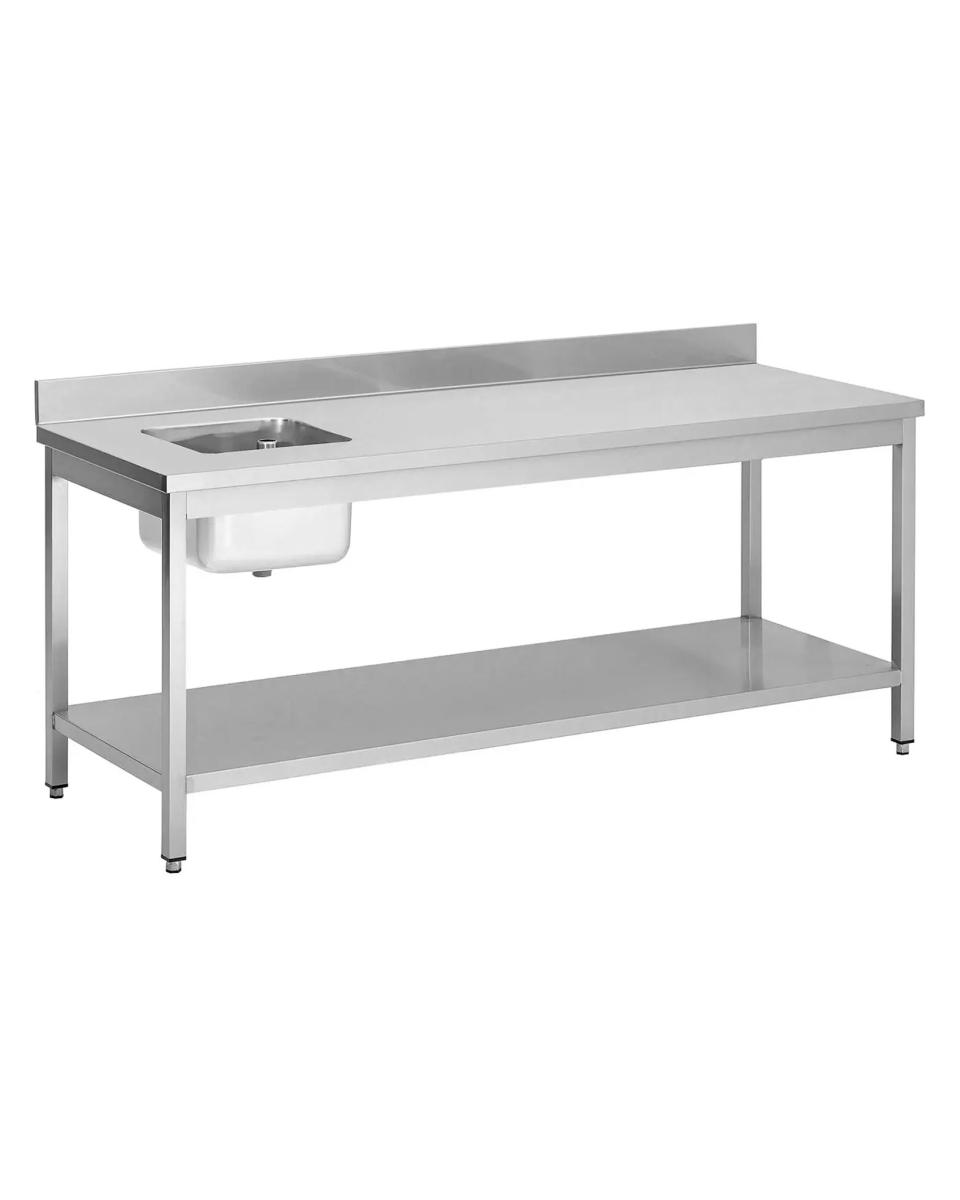 Table de Chef Inox - 1 Poubelle Gauche - Avec Tablette Inférieure - Rebord Surélevé - G-Line