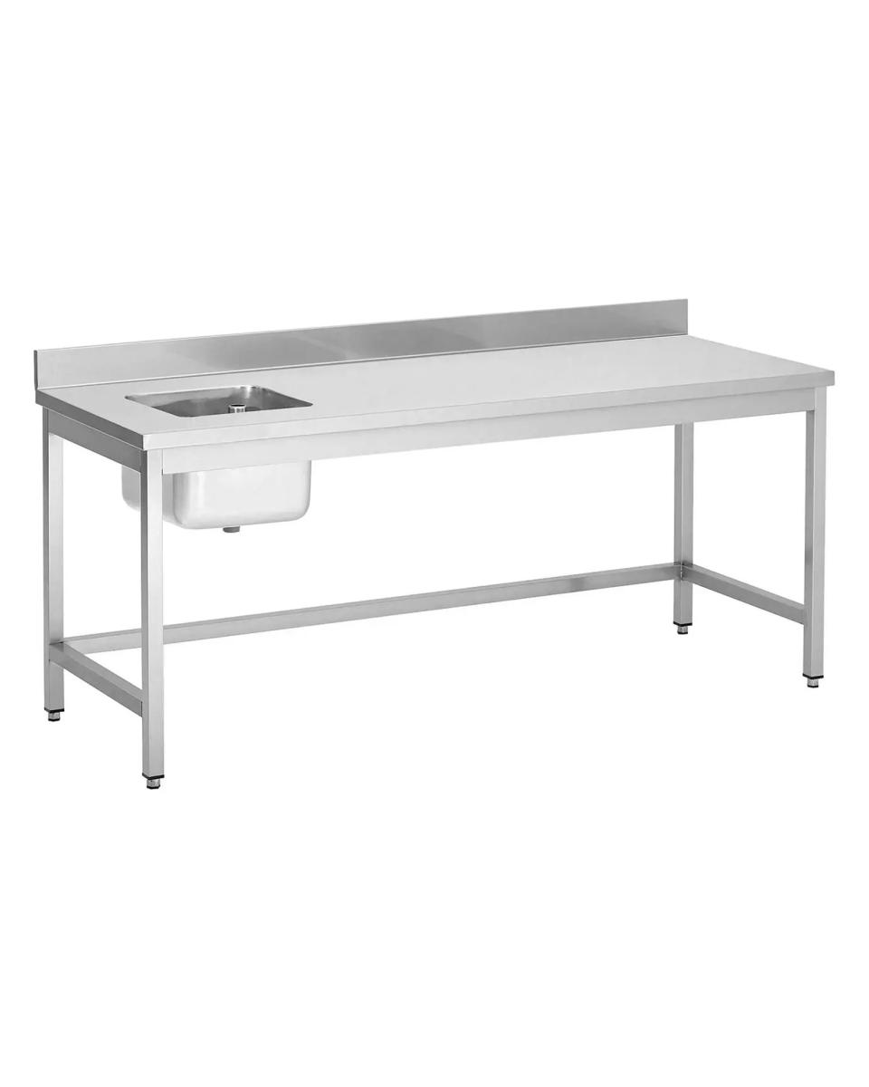 Table de Chef Inox - 1 Poubelle Gauche - Sans Tablette Inférieure - Rebord Rehaussé - G-Line