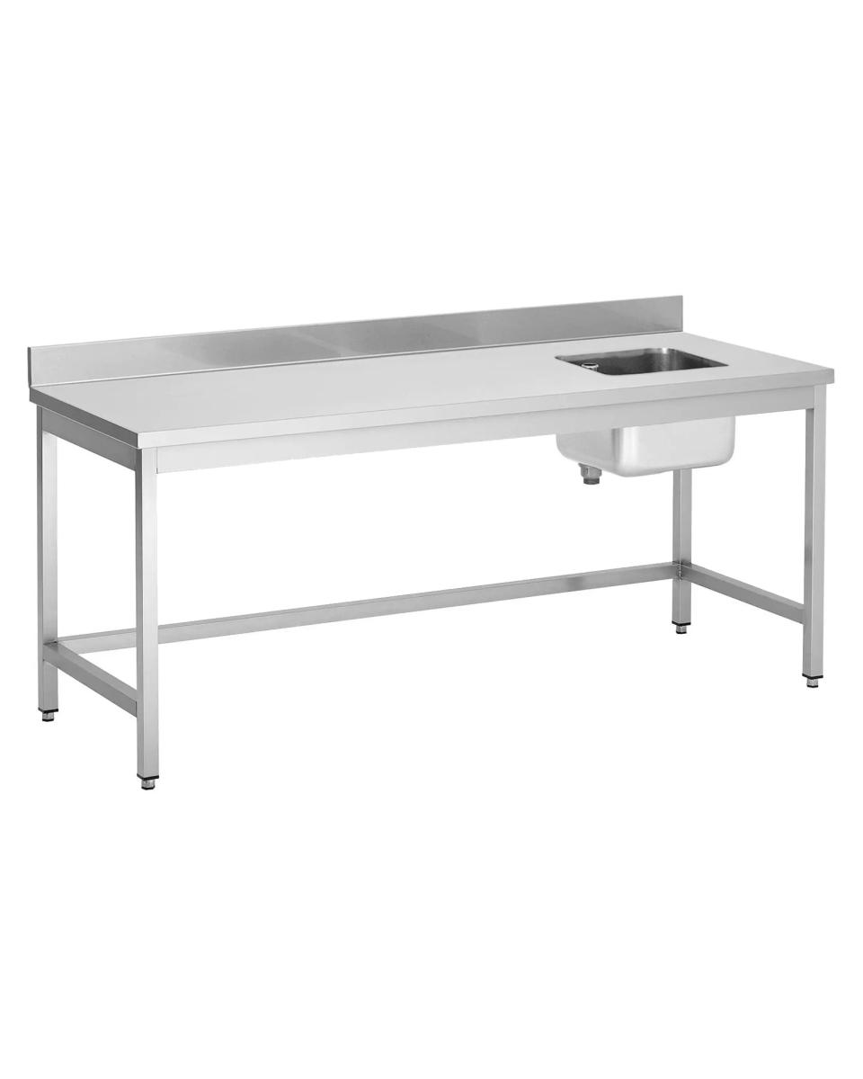 Table de Chef Inox - 1 Plateau Droit - Sans Tablette Inférieure - Rebord - G-Line