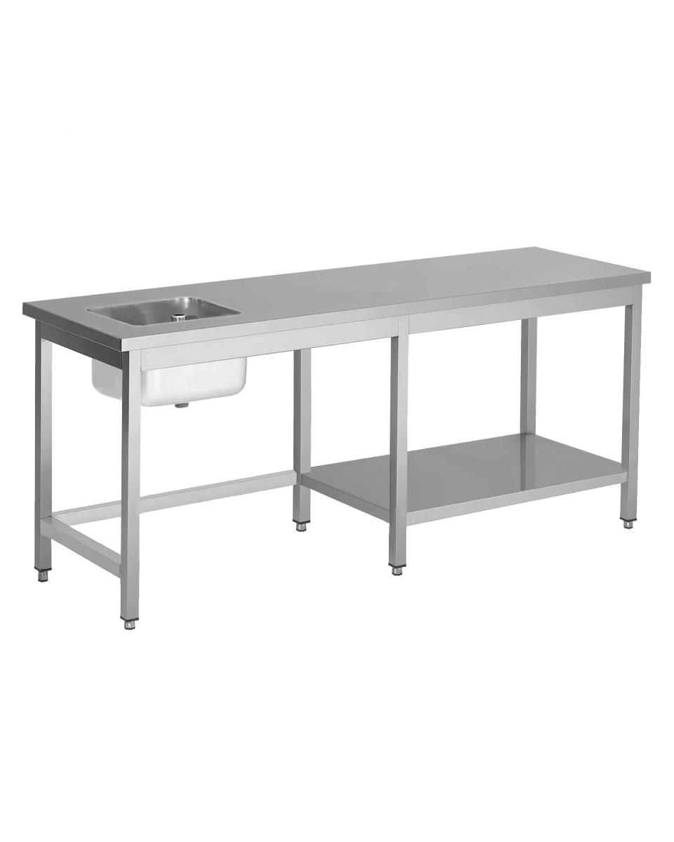 Table de Chef Inox - 1 Plateau Gauche - Demi Tablette Inférieure Droite - G-Line