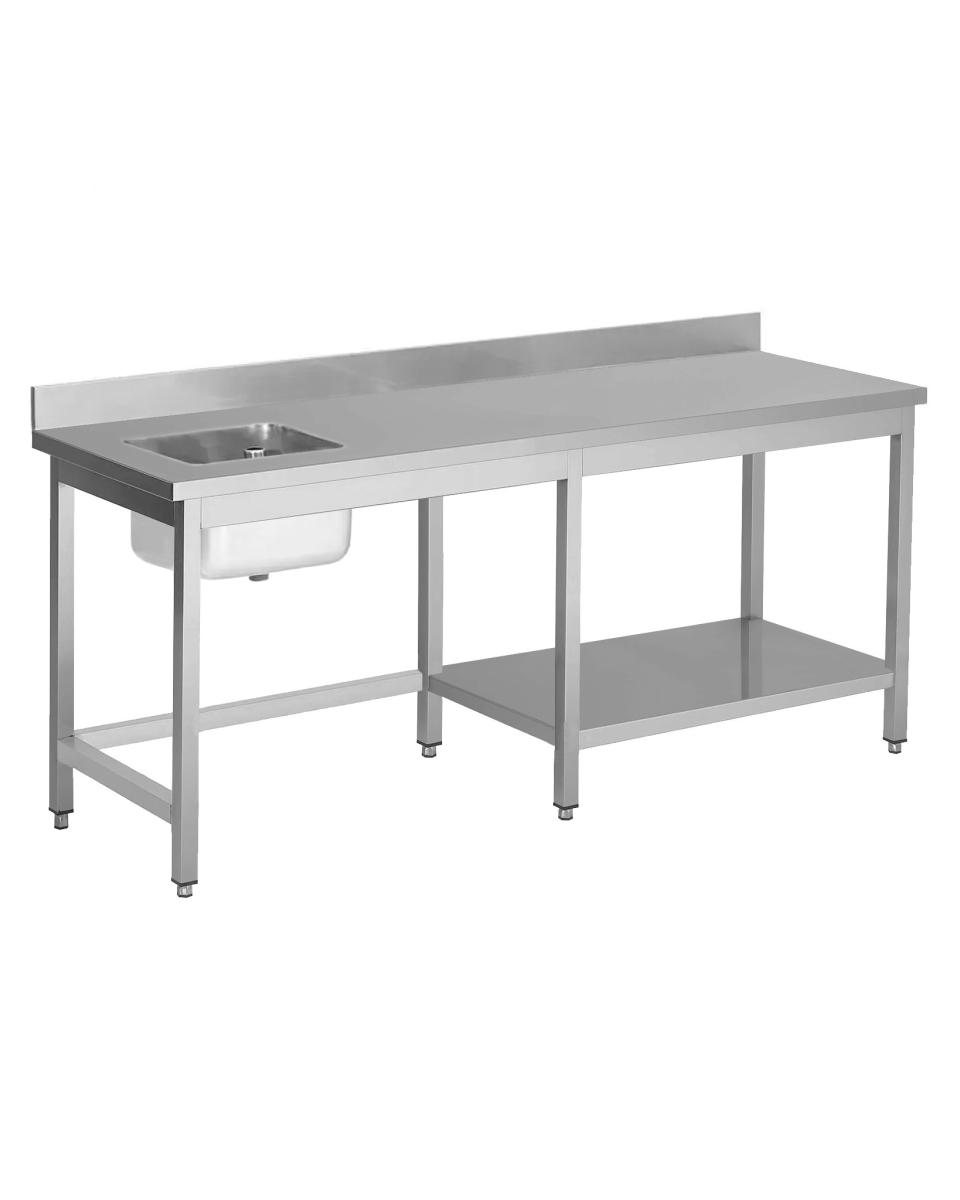Table de Chef Inox - 1 Plateau Gauche - Demi Tablette Inférieure Droite - Rebord - G-Line