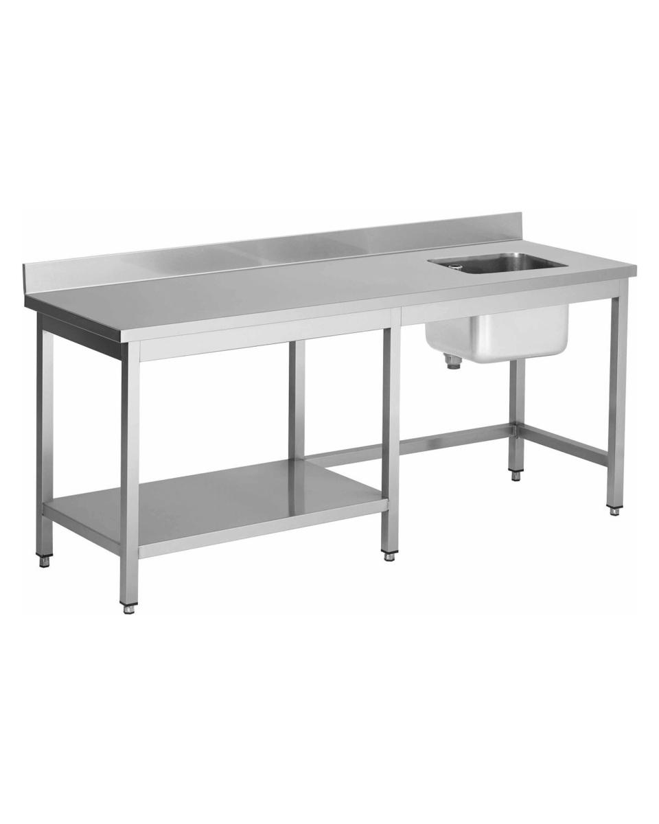 Table de Chef Inox - 1 Plateau Droite - Demi Tablette Inférieure Gauche - Rebord - G-Line