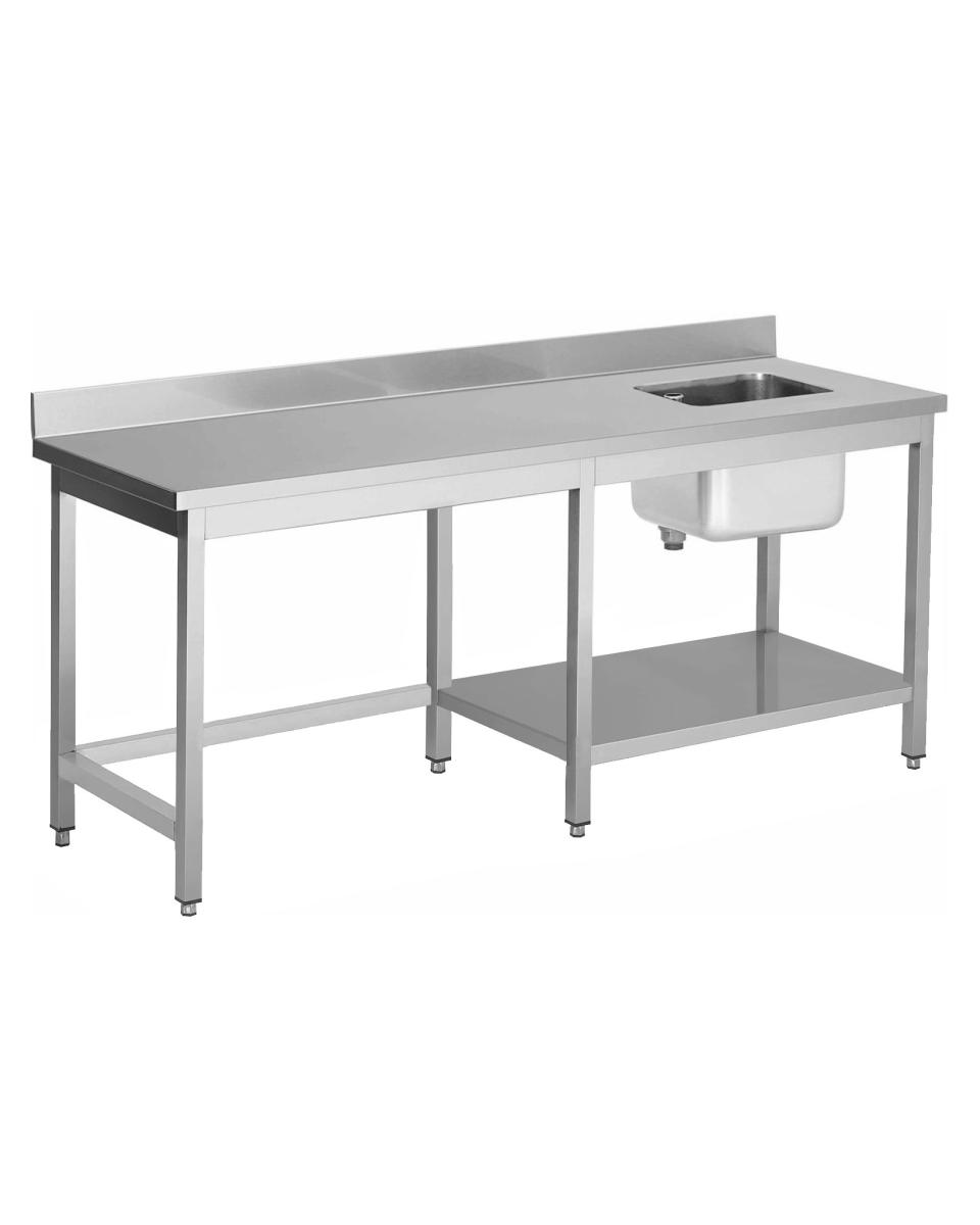 Table de Chef Inox - 1 Plateau Droit - Demi Tablette Inférieure Droite - Rebord - G-Line