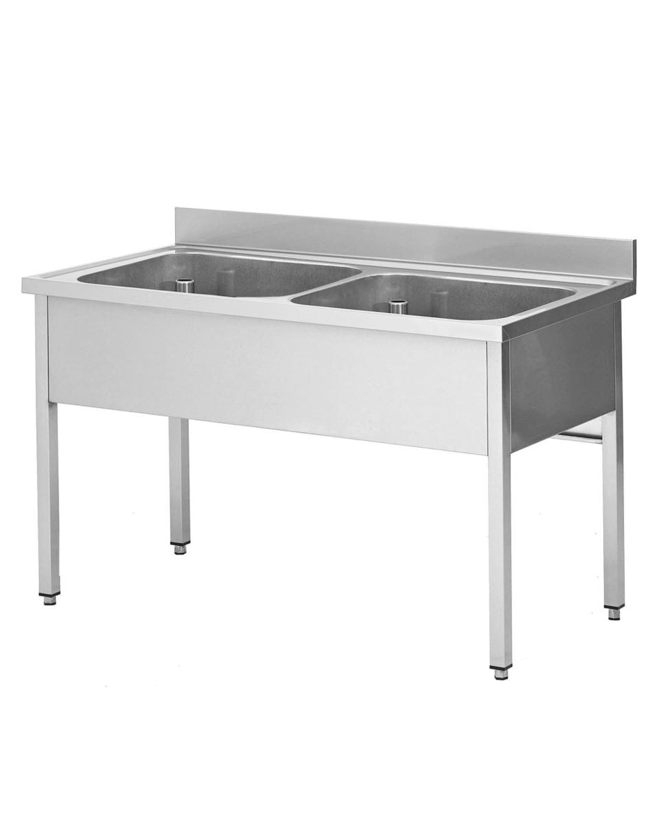 Évier traiteur inox - 2 bacs - Sans goutte à goutte - Sans tablette inférieure - G-Line