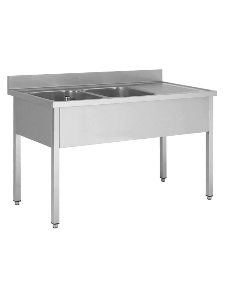 Evier Restauration Inox - 2 Poubelles Gauche - Sans Tablette Inférieure - G-Line