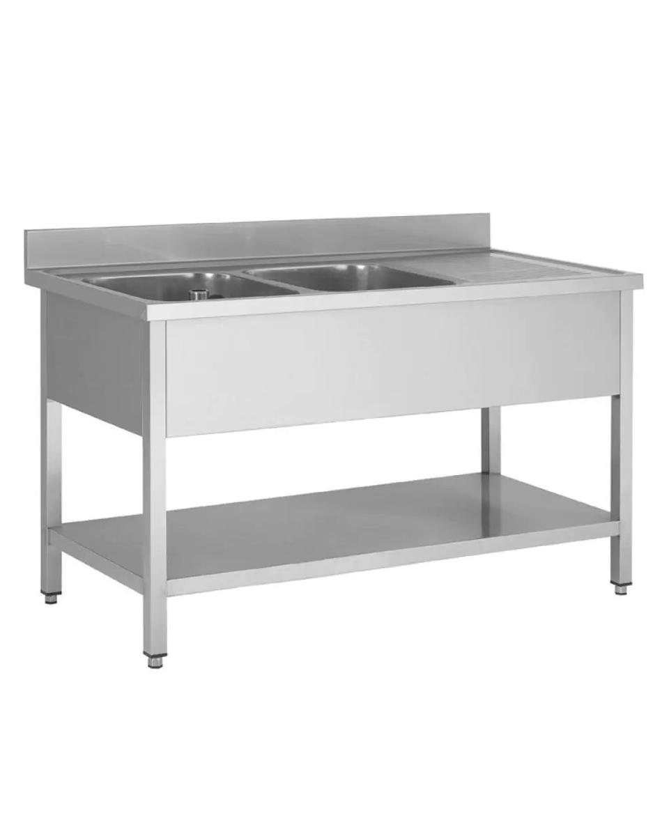 Evier Restauration Inox - 2 Poubelles Gauche - Avec Tablette Inférieure - G-Line