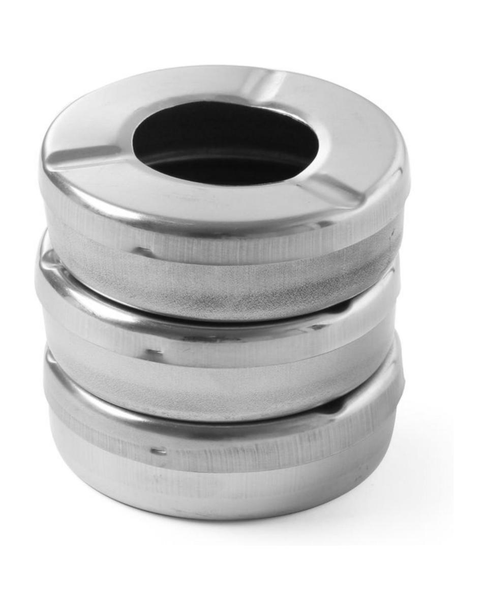 Cendrier avec couvercle - 3 pièces - Ø 9 cm - Lot de 3 - Inox - Hendi - 440490