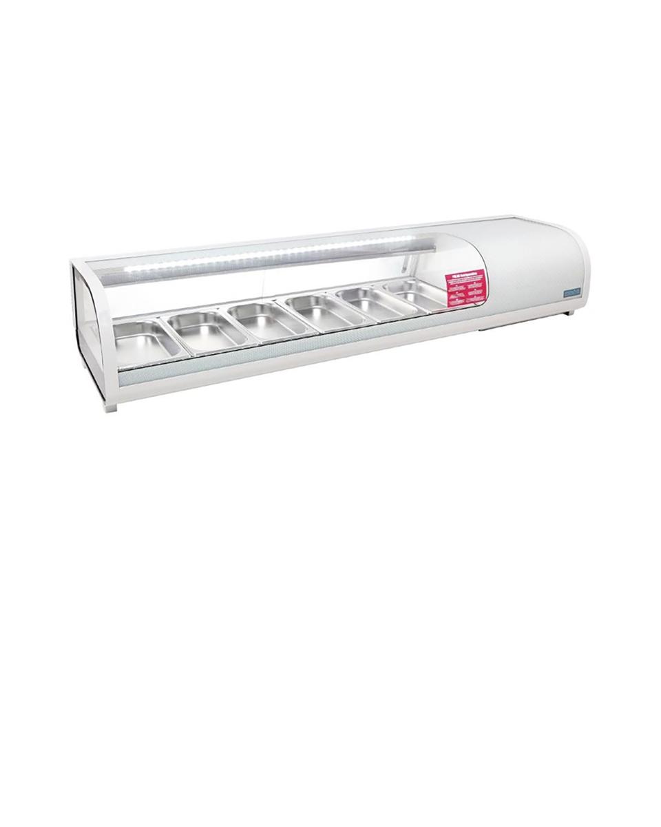 Vitrine à tapas - 6 x GN 1/3 - H 29,2 x 152,9 x 42 CM - 190 W - 230 V - Plastique/Verre - Polaire - CP728