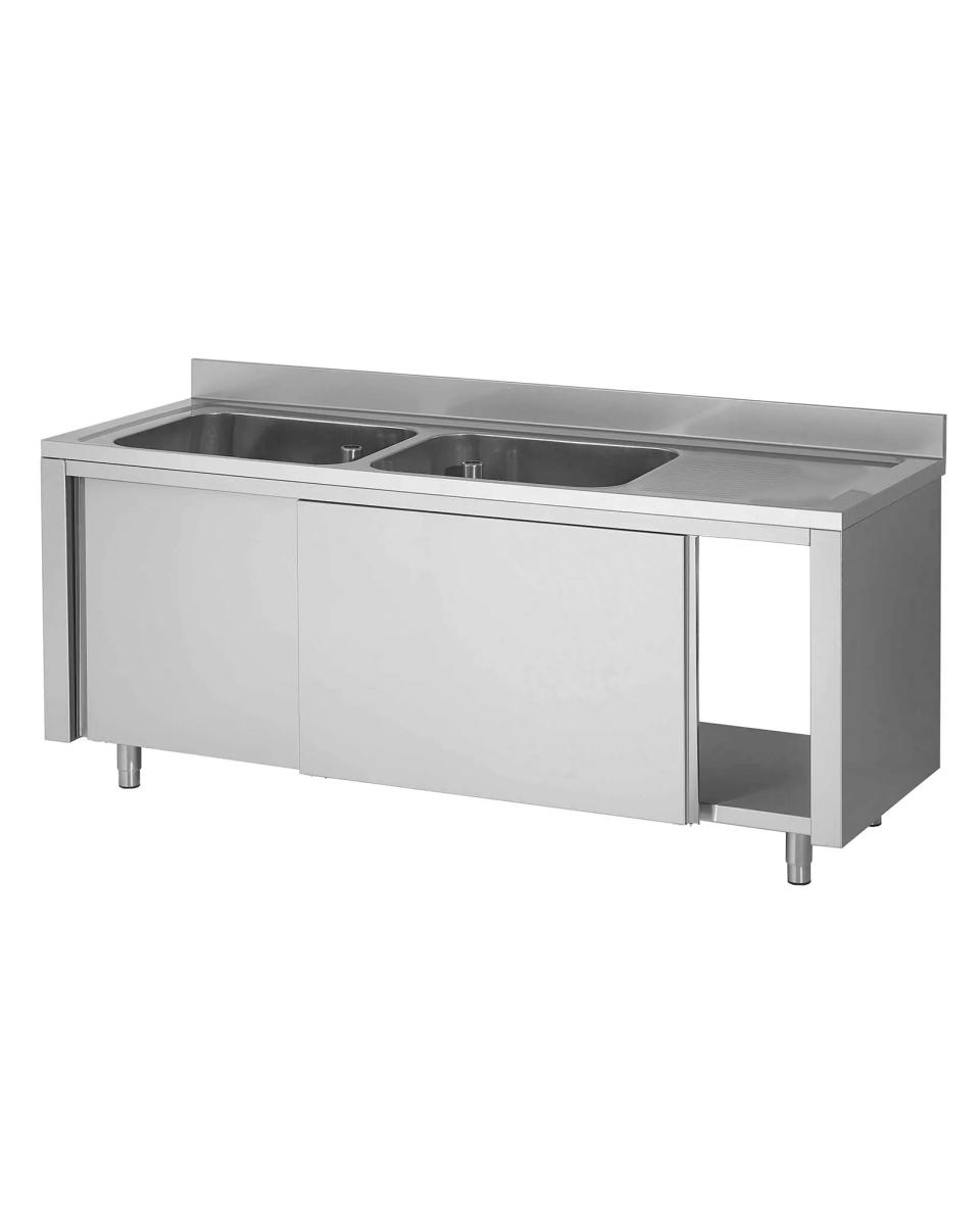 Evier inox fermé - Portes coulissantes - 2 bacs à gauche - G-Line