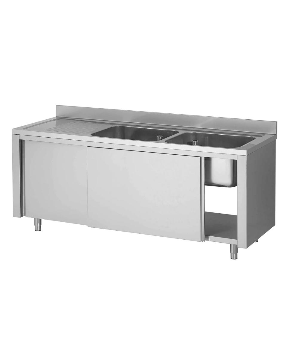Evier inox fermé - Portes coulissantes - 2 bacs à droite - G-Line