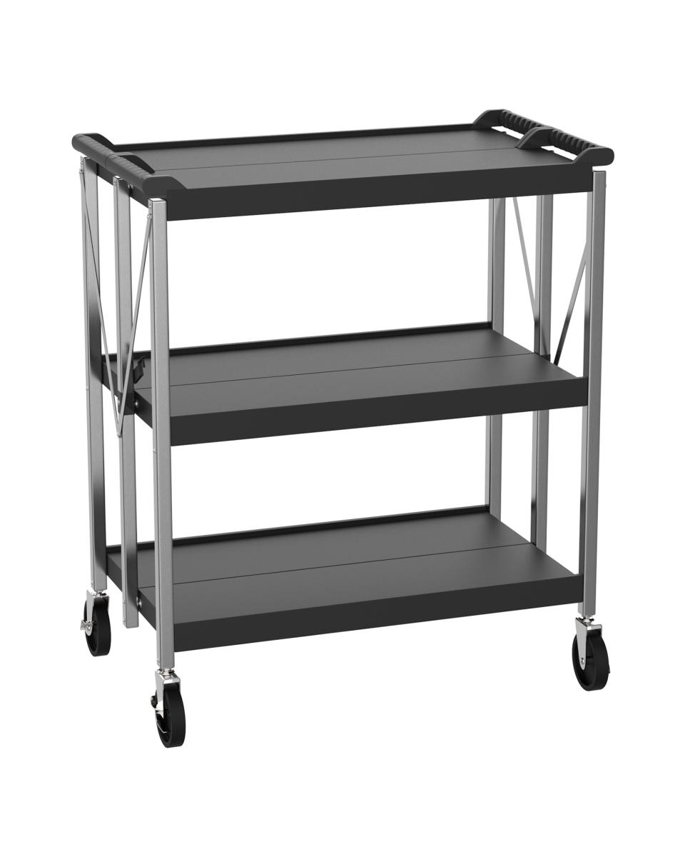 Chariot de service - 3 Niveas - Pliable - Inox/Plastique Noir - G-Line